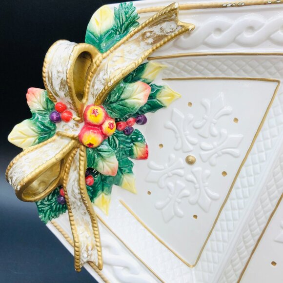 90s Fitz and Floyd Snowy Woods Hostess Serving Tray Christmas Divided Charger - Picture 2 of 11